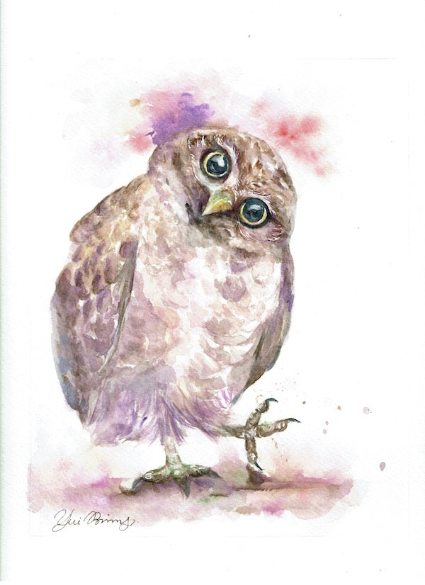 "Whaat?" Original  Owl watercolor art painting